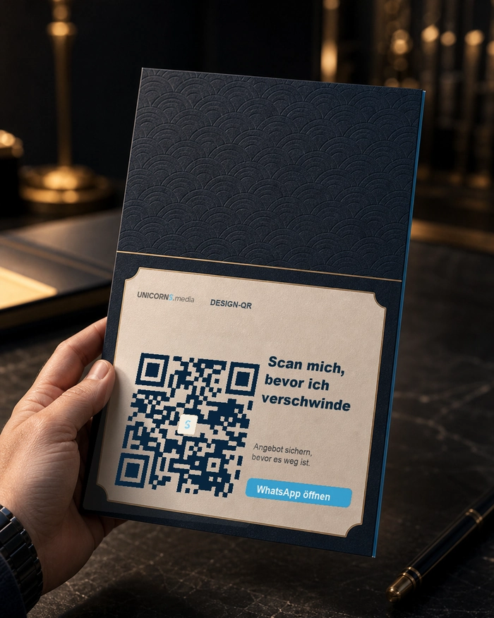 Flyer mit QR-Code auf einem Schreibtisch